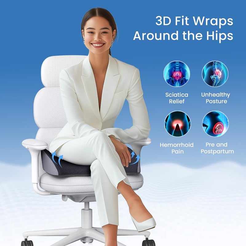 Benazcap Large Pressure Relief Seat Cushion for Tailbone Pain Office Chair Cushion for Butt, Back Pain, Coccyx & Sciatica Pain Relief Pillow. Memory Foam Seat Cushions for Office Chairs - Image 2